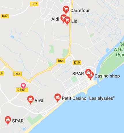 liste des supermarchés à proximité de la Villa Côté Sud